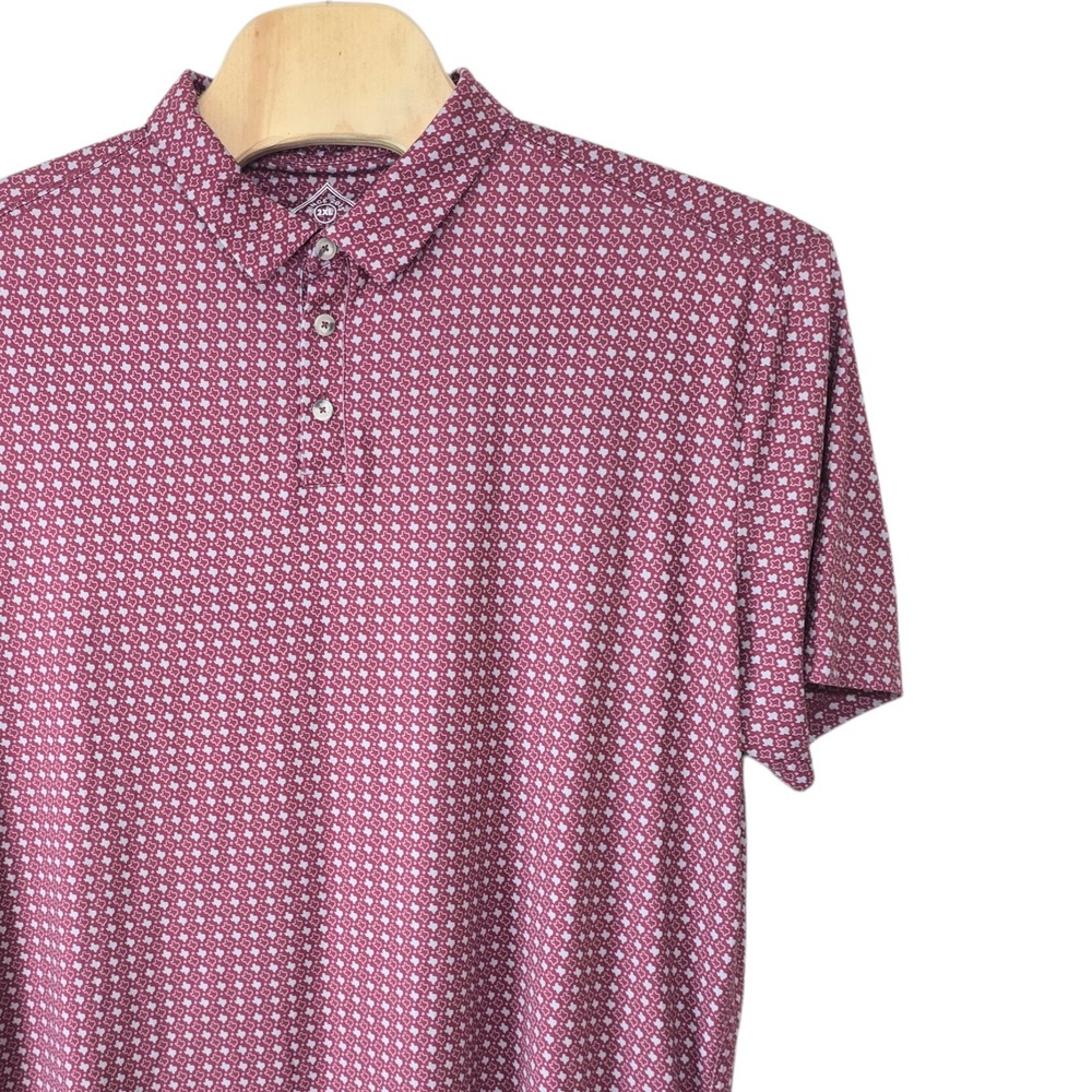 Burlebo Mens 2XL Performance Polo Shirt Maroon Texas State Map Star Print